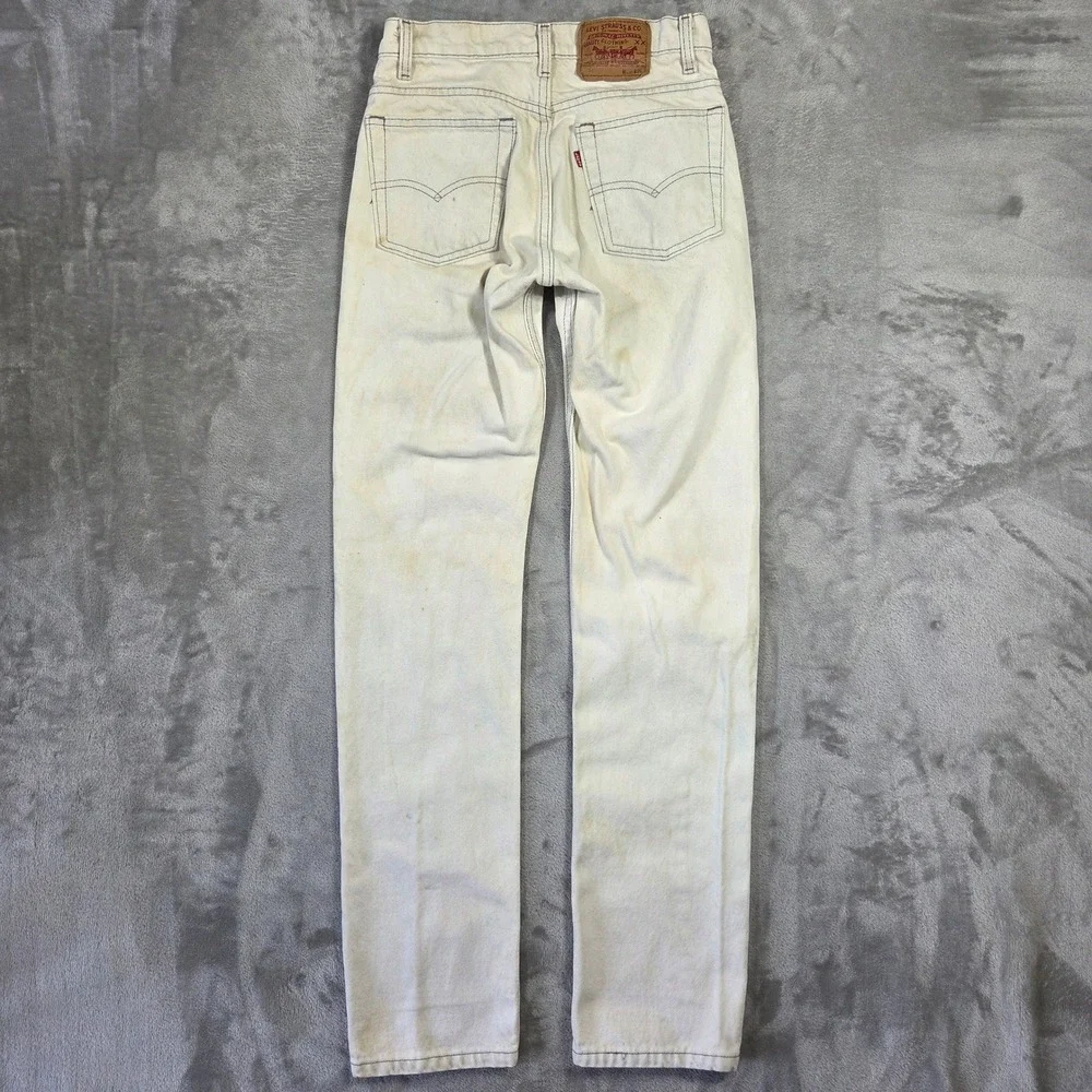 Vintage 70s Levis Made USA White Straight Leg Denim Jeans 29x34‎ Retro Thrashed